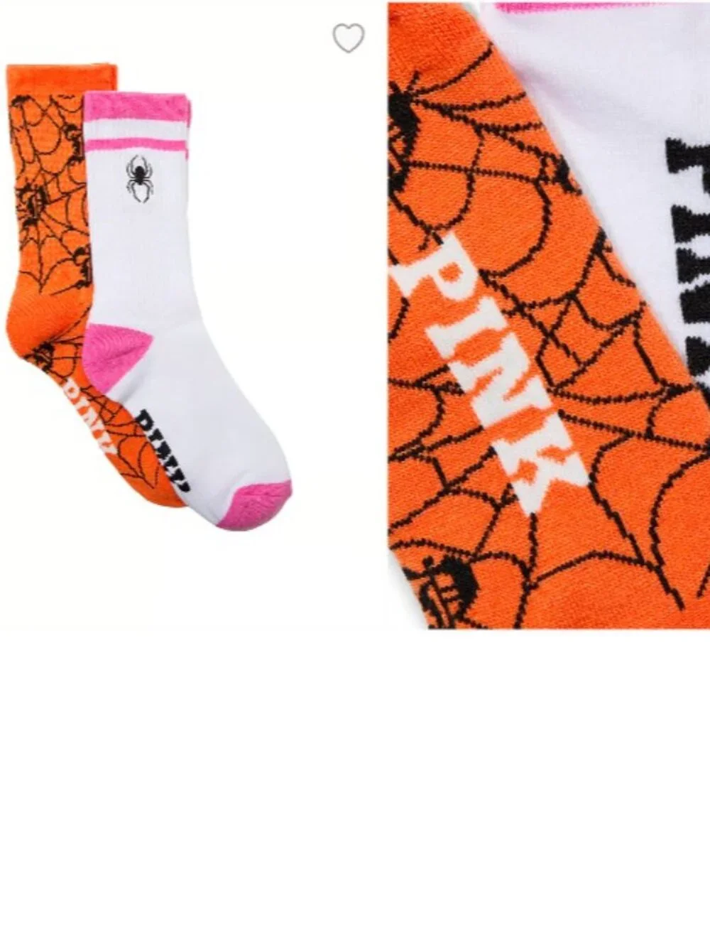 2X Victoria's Secret PINK 2 Pack Crew Socks NWT Halloween Skeleton 4 PAIR